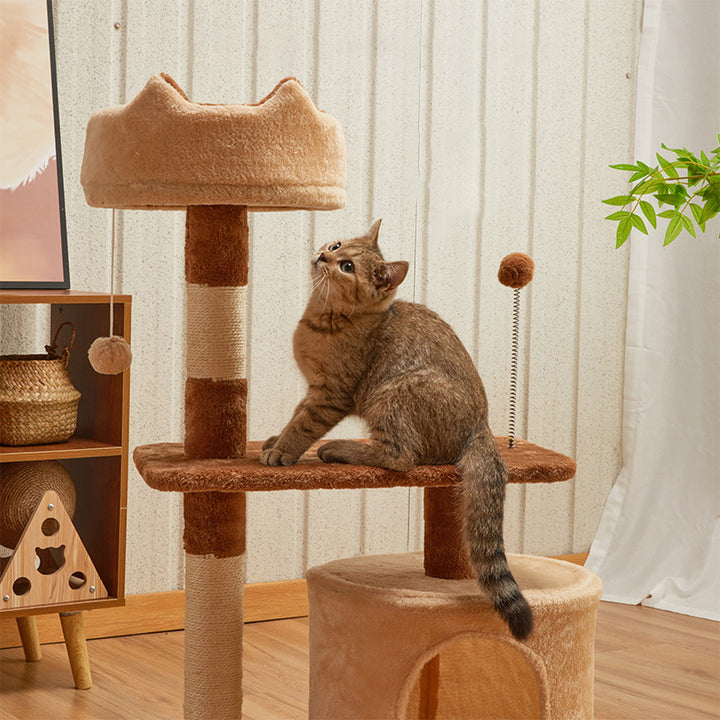 Modern Simplicity Velvet Particleboard Paper Tube Sisal With Scratching Post 3-Tier Cat Tree &amp; Condo For Living Room