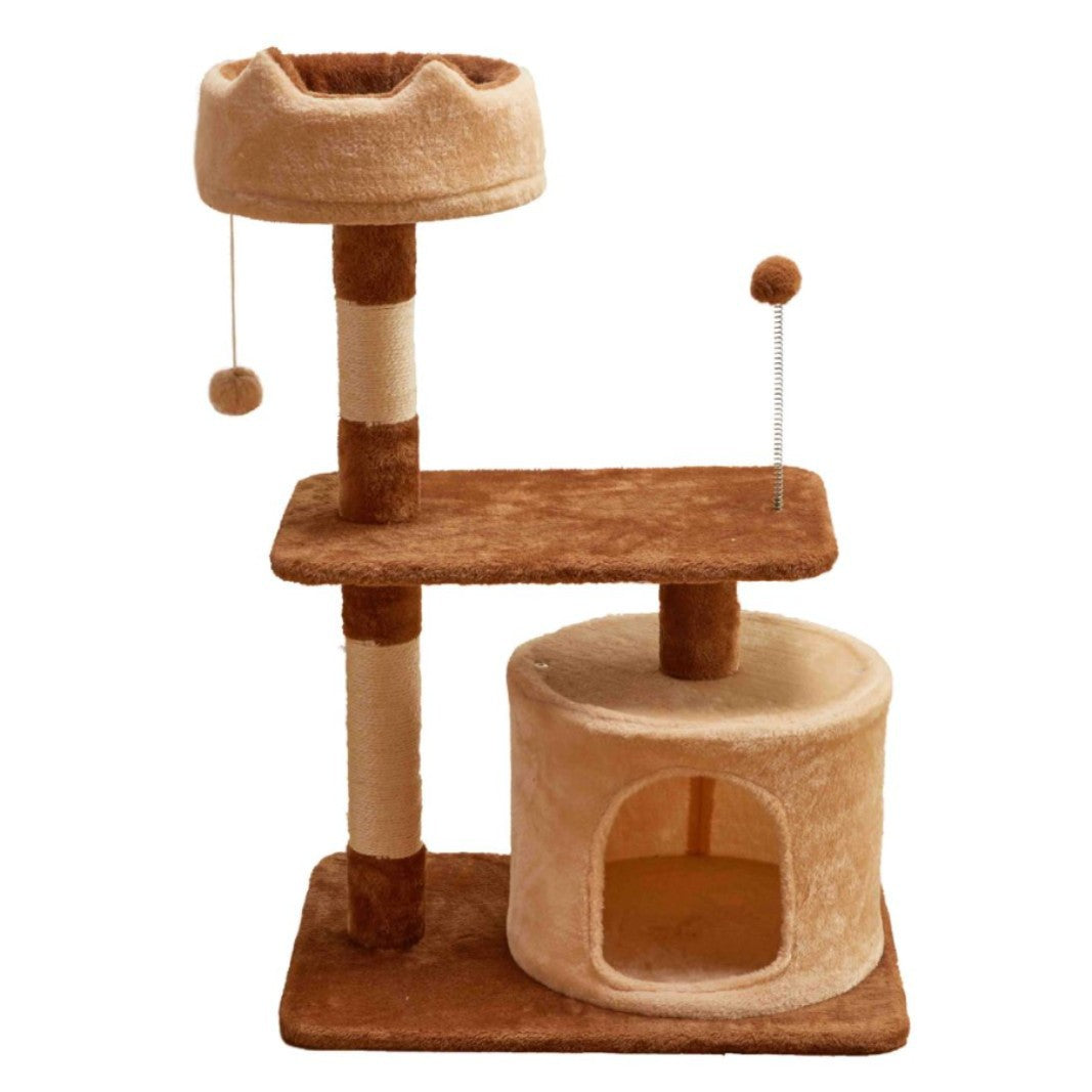 Modern Simplicity Velvet Particleboard Paper Tube Sisal With Scratching Post 3-Tier Cat Tree &amp; Condo For Living Room
