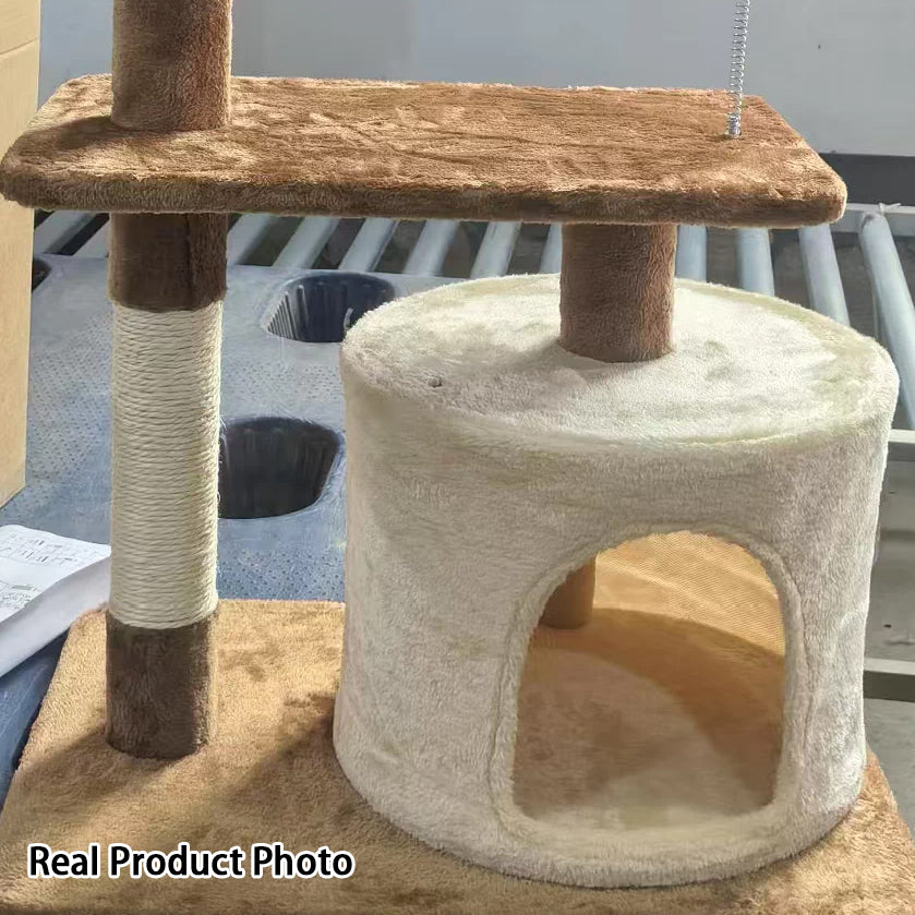 Modern Simplicity Velvet Particleboard Paper Tube Sisal With Scratching Post 3-Tier Cat Tree &amp; Condo For Living Room