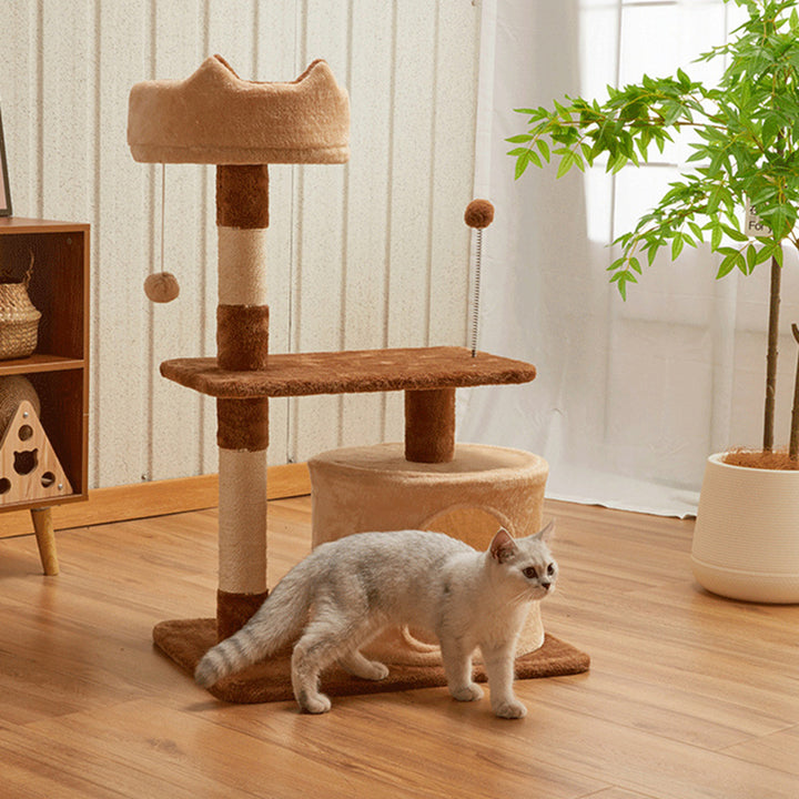 Modern Simplicity Velvet Particleboard Paper Tube Sisal With Scratching Post 3-Tier Cat Tree &amp; Condo For Living Room