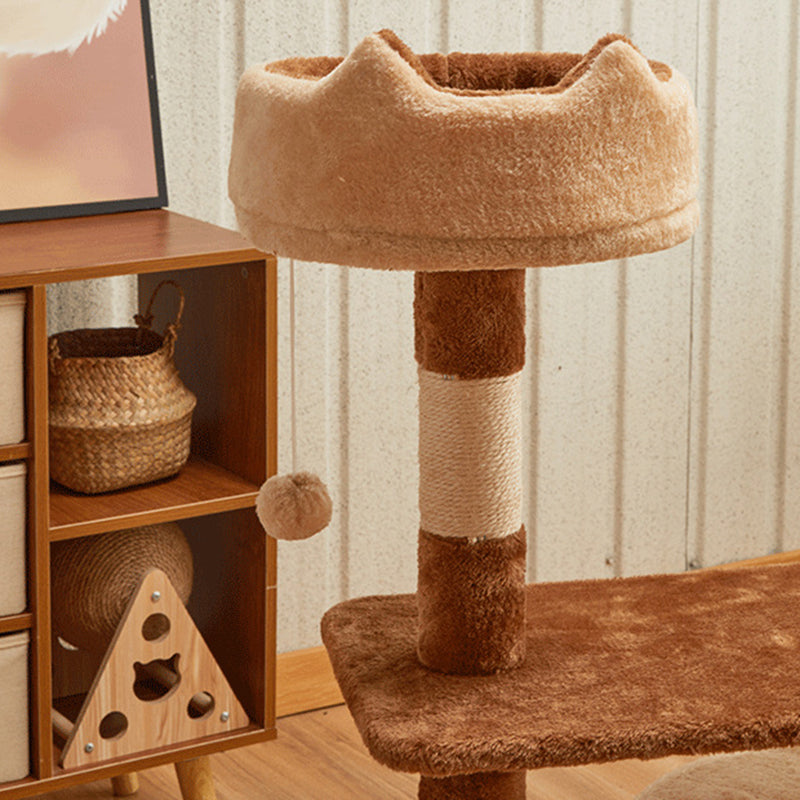 Modern Simplicity Velvet Particleboard Paper Tube Sisal With Scratching Post 3-Tier Cat Tree &amp; Condo For Living Room