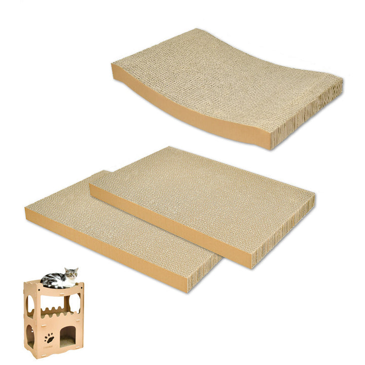 Modern Simplicity Corrugated Cardboard MDF Rectangular 3-Tier Cat Bed For Living Room