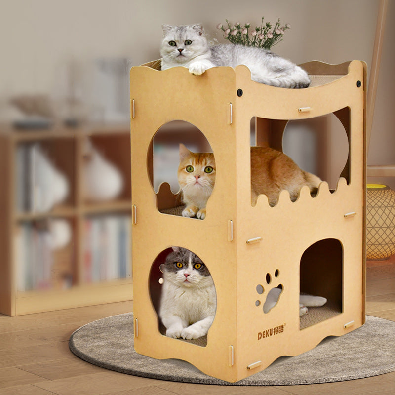Modern Simplicity Corrugated Cardboard MDF Rectangular 3-Tier Cat Bed For Living Room