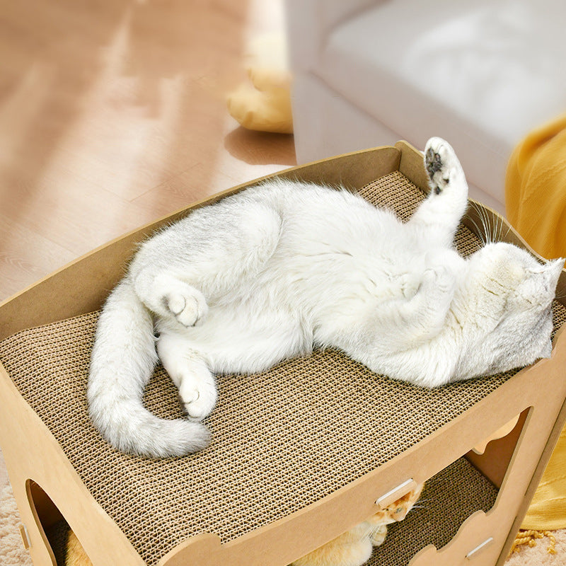 Modern Simplicity Corrugated Cardboard MDF Rectangular 3-Tier Cat Bed For Living Room
