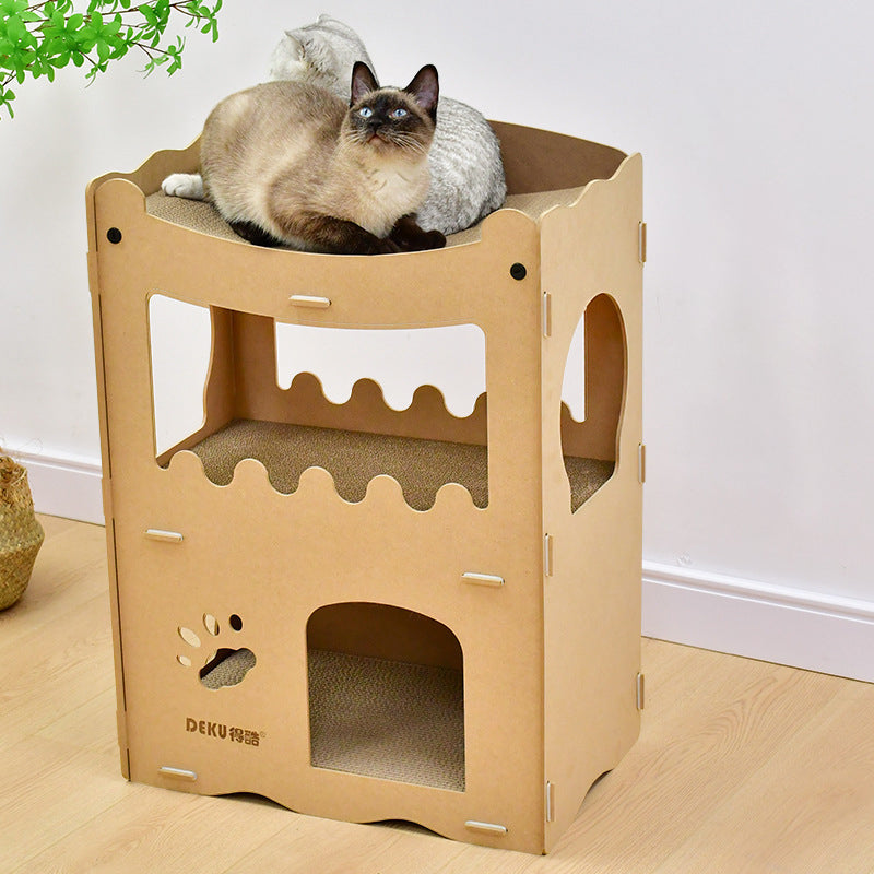 Modern Simplicity Corrugated Cardboard MDF Rectangular 3-Tier Cat Bed For Living Room