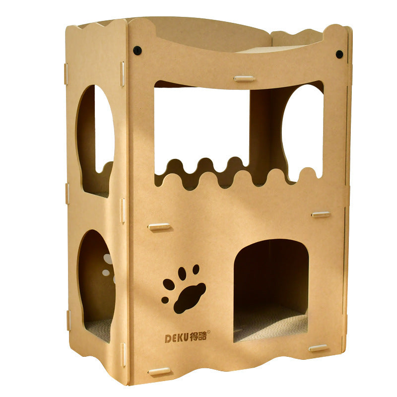 Modern Simplicity Corrugated Cardboard MDF Rectangular 3-Tier Cat Bed For Living Room