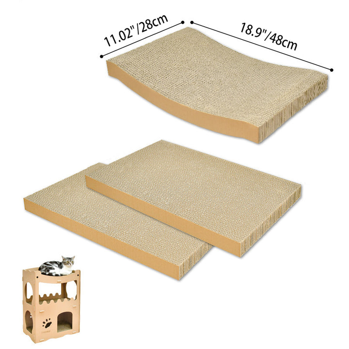 Modern Simplicity Corrugated Cardboard MDF Rectangular 3-Tier Cat Bed For Living Room