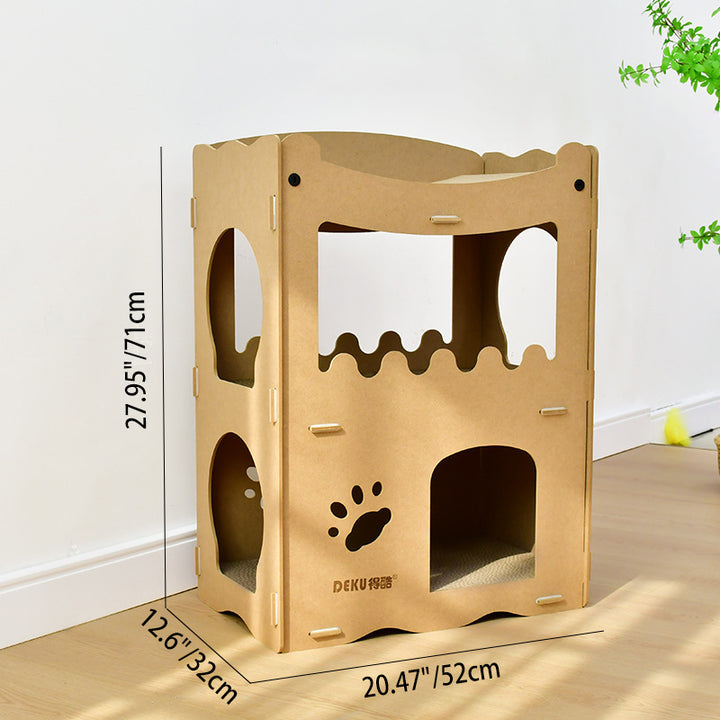 Modern Simplicity Corrugated Cardboard MDF Rectangular 3-Tier Cat Bed For Living Room