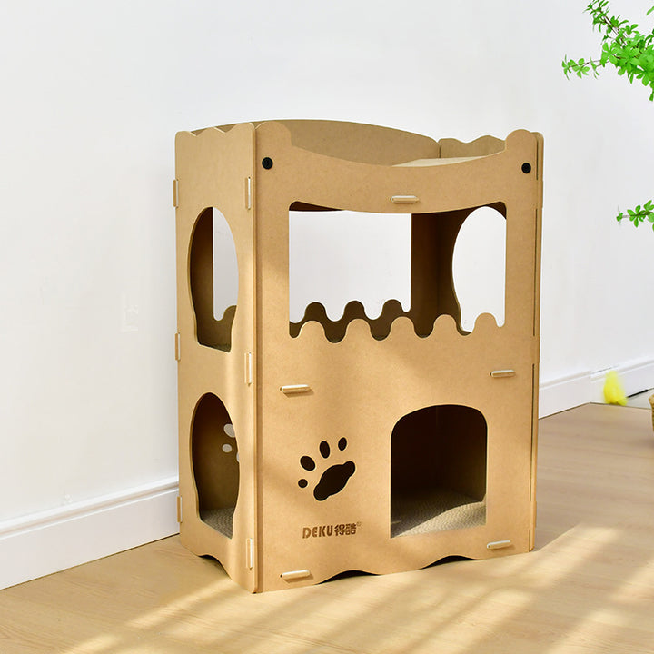 Modern Simplicity Corrugated Cardboard MDF Rectangular 3-Tier Cat Bed For Living Room