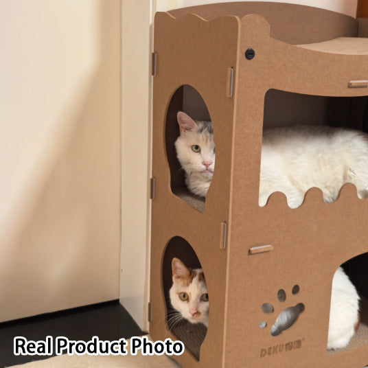 Modern Simplicity Corrugated Cardboard MDF Rectangular 3-Tier Cat Bed For Living Room