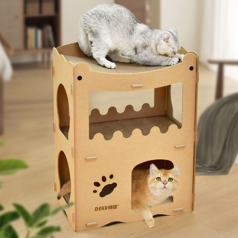 Modern Simplicity Corrugated Cardboard MDF Rectangular 3-Tier Cat Bed For Living Room