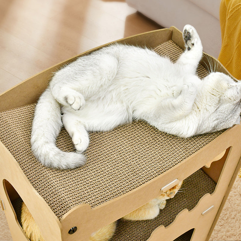Modern Simplicity Corrugated Cardboard MDF Rectangular 3-Tier Cat Bed For Living Room