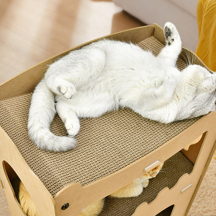Modern Simplicity Corrugated Cardboard MDF Rectangular 3-Tier Cat Bed For Living Room