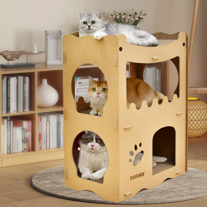 Modern Simplicity Corrugated Cardboard MDF Rectangular 3-Tier Cat Bed For Living Room