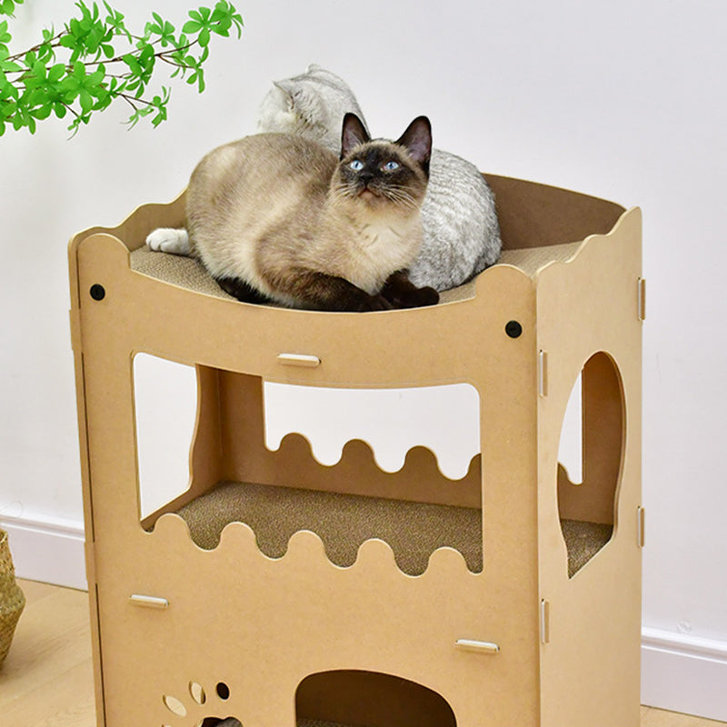 Modern Simplicity Corrugated Cardboard MDF Rectangular 3-Tier Cat Bed For Living Room
