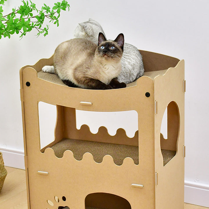 Modern Simplicity Corrugated Cardboard MDF Rectangular 3-Tier Cat Bed For Living Room
