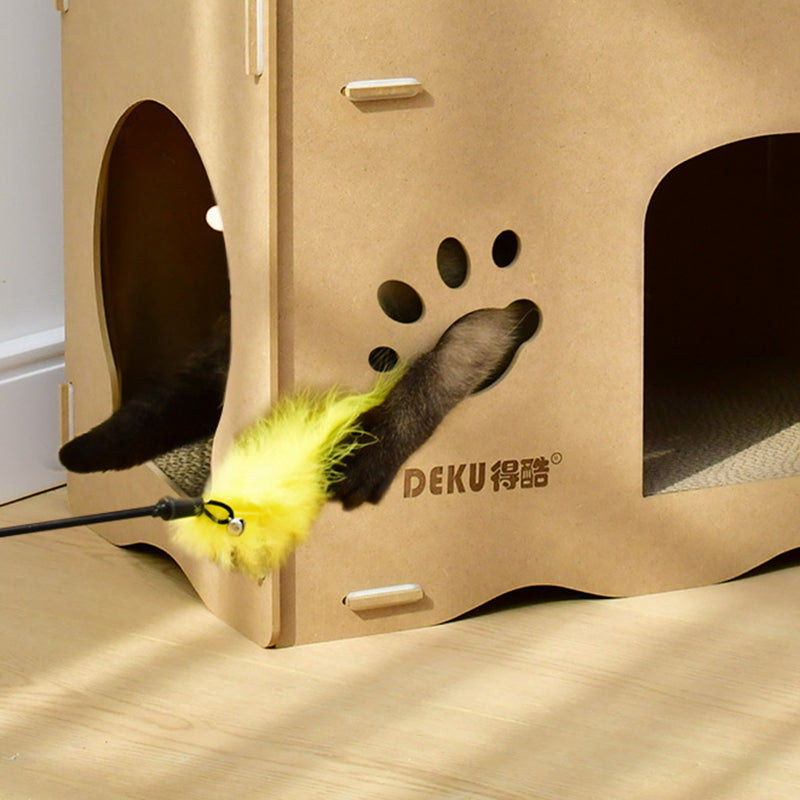 Modern Simplicity Corrugated Cardboard MDF Rectangular 3-Tier Cat Bed For Living Room
