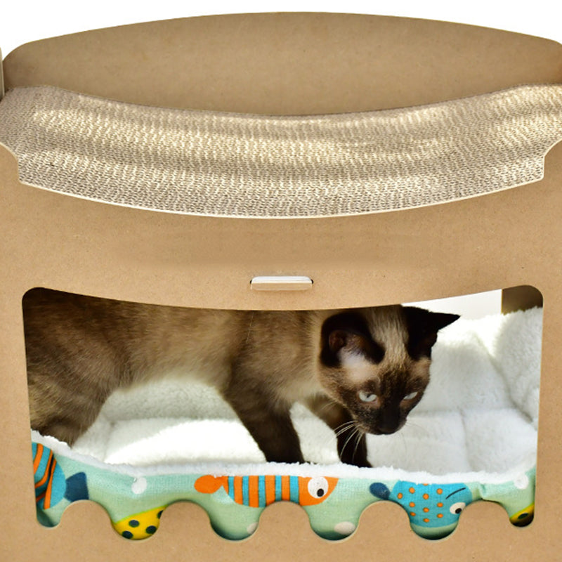 Modern Simplicity Corrugated Cardboard MDF Rectangular 3-Tier Cat Bed For Living Room