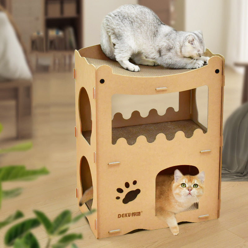 Modern Simplicity Corrugated Cardboard MDF Rectangular 3-Tier Cat Bed For Living Room