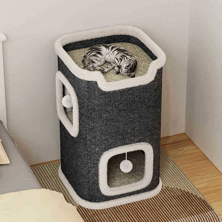 Modern Simplicity Ultra-Soft Fabric Carpet Fabric Cardboard Space-Saving Plush 1/2/3-Tier Cat Bed For Living Room