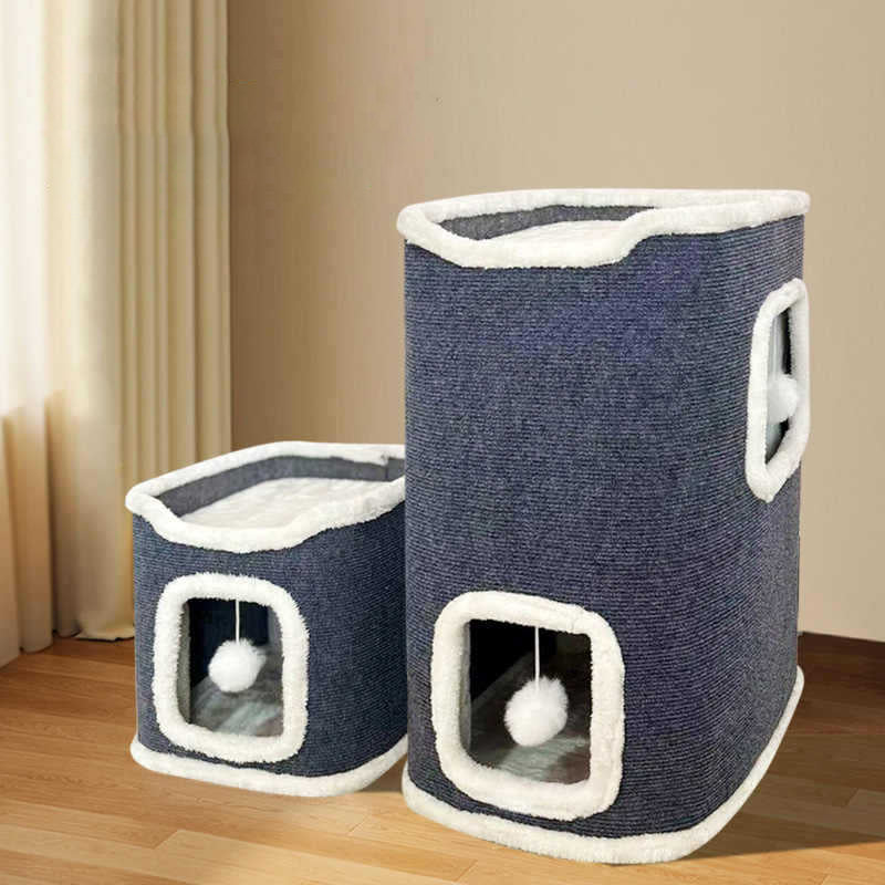 Modern Simplicity Ultra-Soft Fabric Carpet Fabric Cardboard Space-Saving Plush 1/2/3-Tier Cat Bed For Living Room
