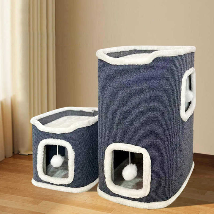Modern Simplicity Ultra-Soft Fabric Carpet Fabric Cardboard Space-Saving Plush 1/2/3-Tier Cat Bed For Living Room