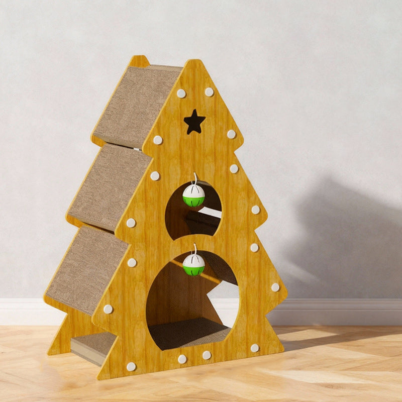 Modern Simplicity Decorative Corrugated Cardboard MDF Christmas Tree Shaped Cat Scratching Post For Living Room