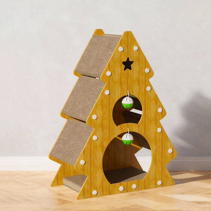 Modern Simplicity Decorative Corrugated Cardboard MDF Christmas Tree Shaped Cat Scratching Post For Living Room