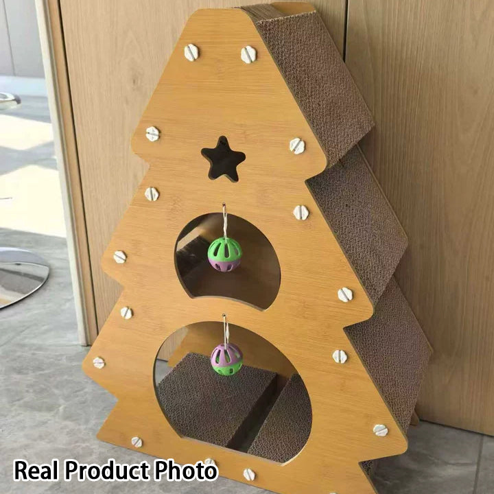 Modern Simplicity Decorative Corrugated Cardboard MDF Christmas Tree Shaped Cat Scratching Post For Living Room