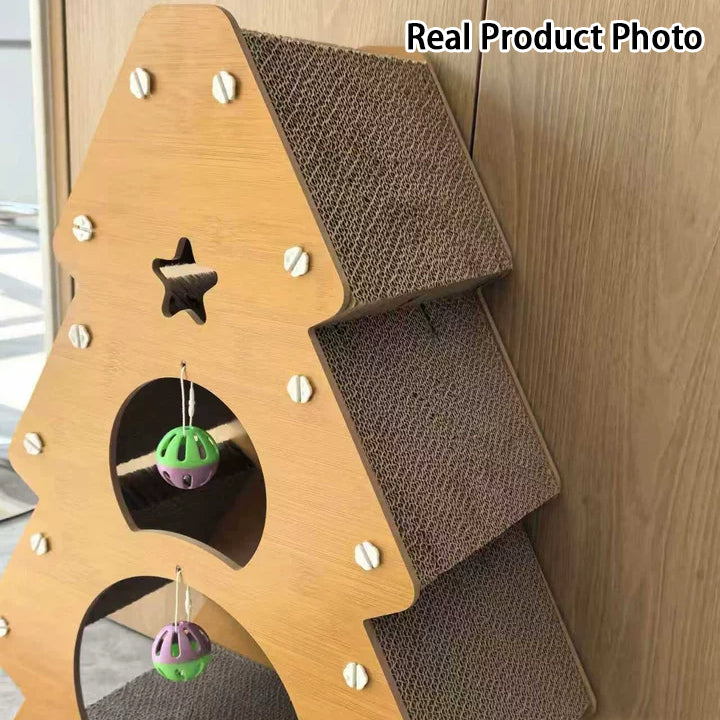Modern Simplicity Decorative Corrugated Cardboard MDF Christmas Tree Shaped Cat Scratching Post For Living Room