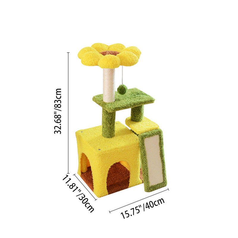 Modern Simplicity Teddy Fleece Particleboard Paper Tube Decorative With Sisal Scratching Post 3-Tier Cat Tree &amp; Condo For Living Room