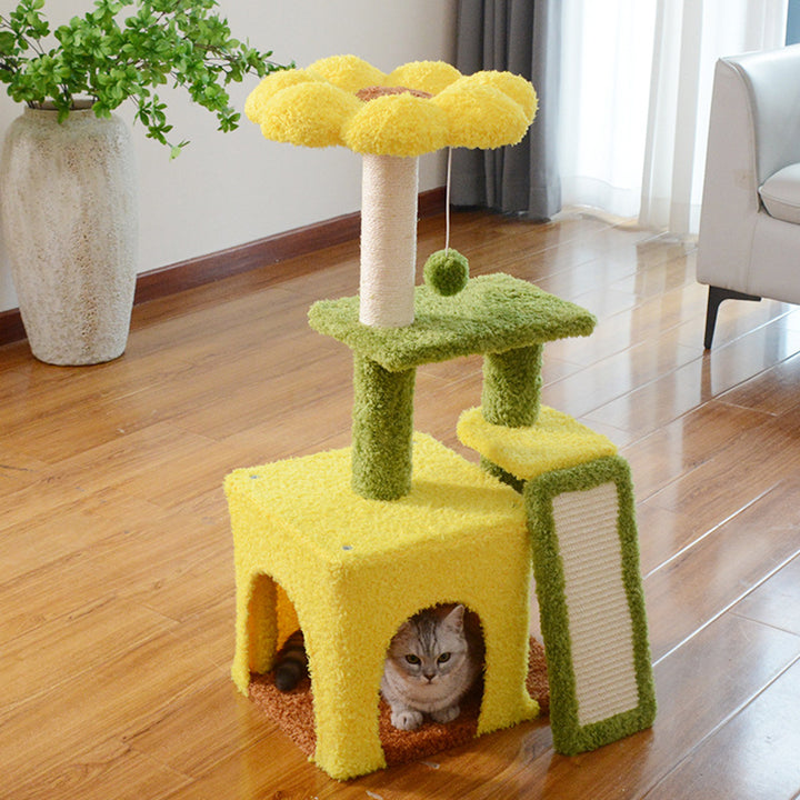 Modern Simplicity Teddy Fleece Particleboard Paper Tube Decorative With Sisal Scratching Post 3-Tier Cat Tree &amp; Condo For Living Room