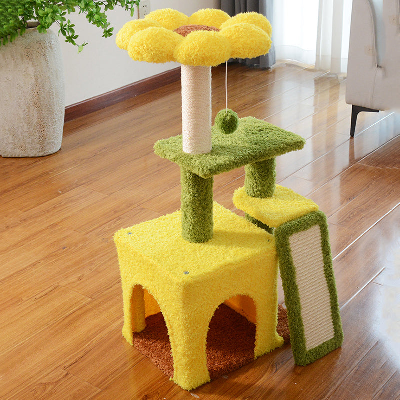Modern Simplicity Teddy Fleece Particleboard Paper Tube Decorative With Sisal Scratching Post 3-Tier Cat Tree &amp; Condo For Living Room