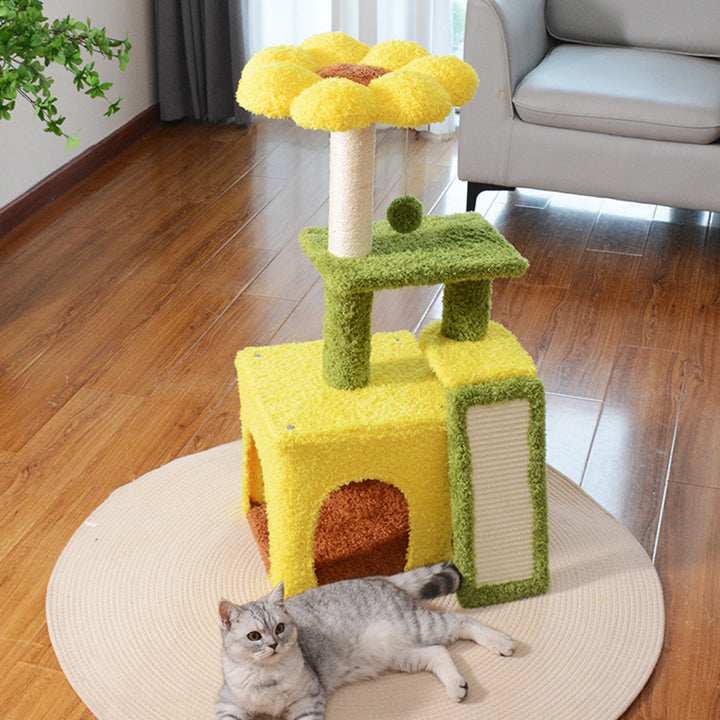 Modern Simplicity Teddy Fleece Particleboard Paper Tube Decorative With Sisal Scratching Post 3-Tier Cat Tree & Condo For Living Room