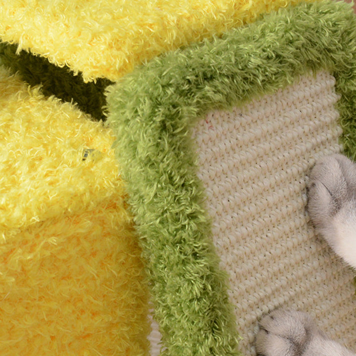 Modern Simplicity Teddy Fleece Particleboard Paper Tube Decorative With Sisal Scratching Post 3-Tier Cat Tree &amp; Condo For Living Room
