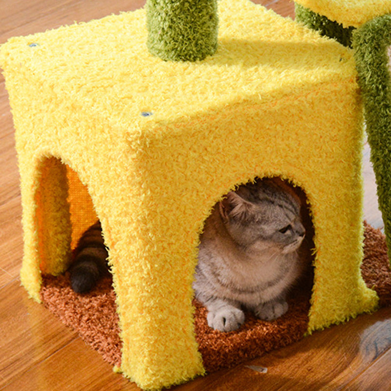 Modern Simplicity Teddy Fleece Particleboard Paper Tube Decorative With Sisal Scratching Post 3-Tier Cat Tree &amp; Condo For Living Room
