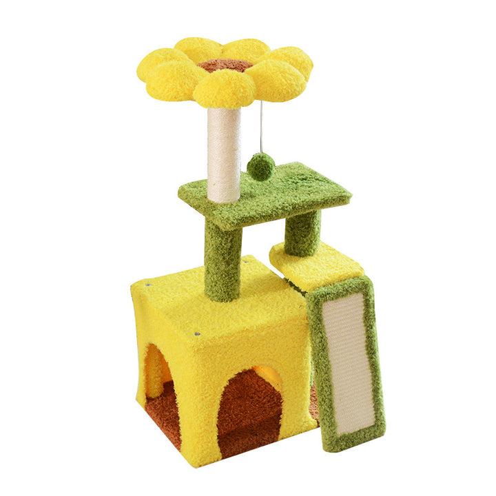 Modern Simplicity Teddy Fleece Particleboard Paper Tube Decorative With Sisal Scratching Post 3-Tier Cat Tree &amp; Condo For Living Room