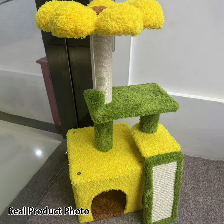 Modern Simplicity Teddy Fleece Particleboard Paper Tube Decorative With Sisal Scratching Post 3-Tier Cat Tree &amp; Condo For Living Room