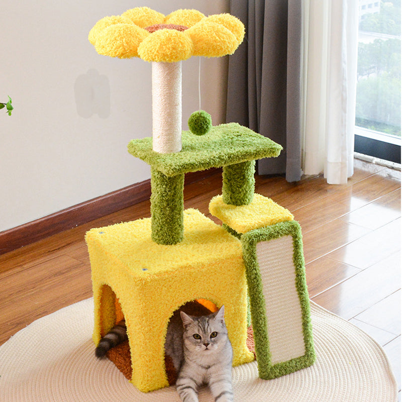 Modern Simplicity Teddy Fleece Particleboard Paper Tube Decorative With Sisal Scratching Post 3-Tier Cat Tree &amp; Condo For Living Room
