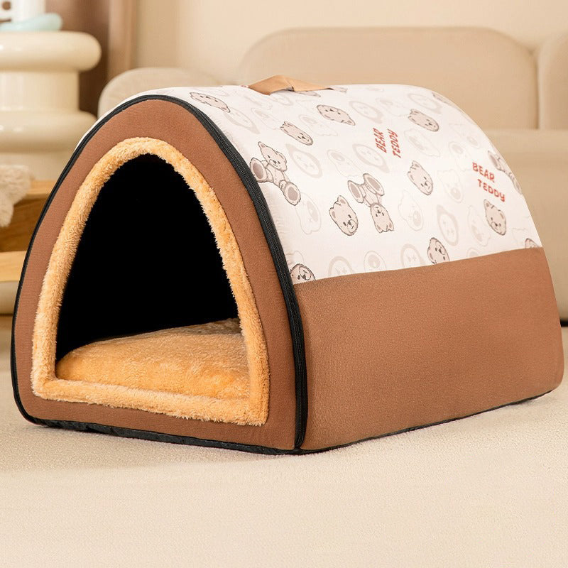 Modern Simplicity Sherpa Fleece PP Cotton Decorative Plush Enclosed Cat Bed For Living Room