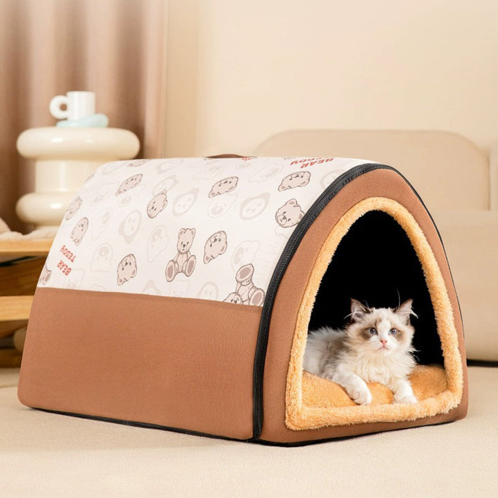 Modern Simplicity Sherpa Fleece PP Cotton Decorative Plush Enclosed Cat Bed For Living Room