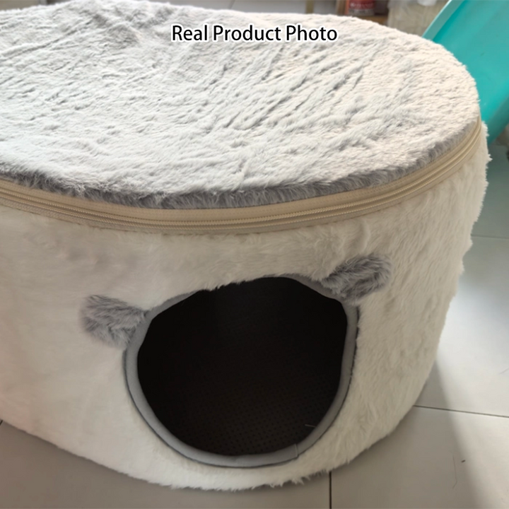 Contemporary Nordic Faux Rabbit Fur Plush Fabric Velvet Foam Sponge Steel Tube Decorative Oval Cat Bed For Living Room