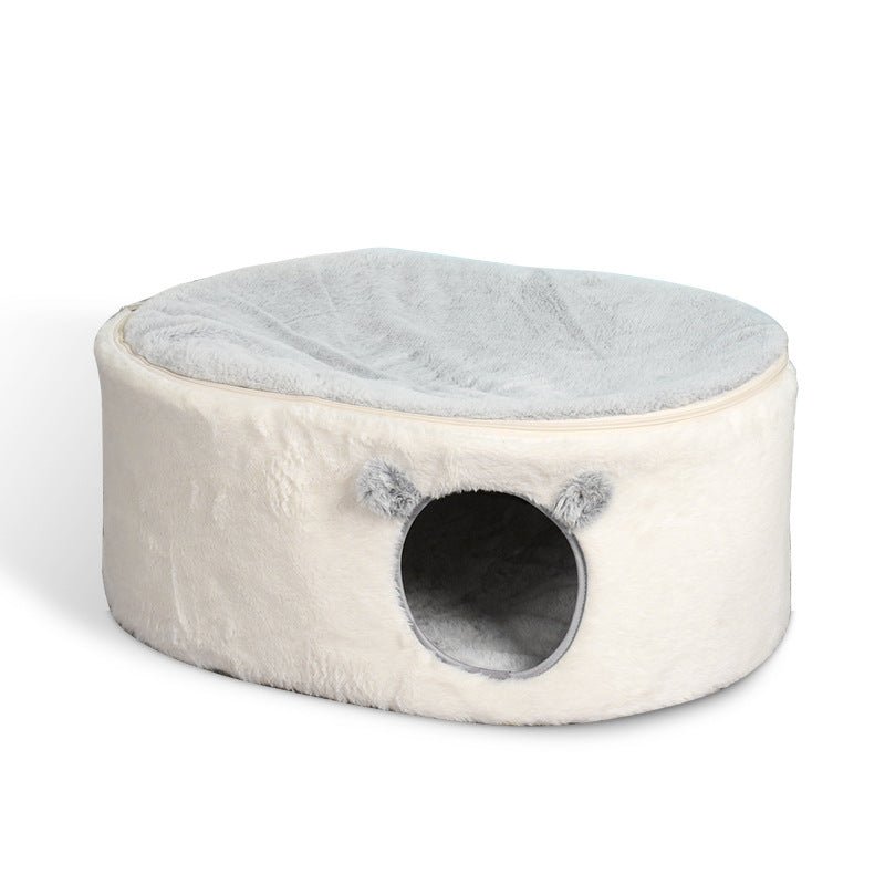 Contemporary Nordic Faux Rabbit Fur Plush Fabric Velvet Foam Sponge Steel Tube Decorative Oval Cat Bed For Living Room