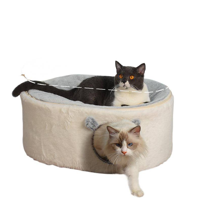 Contemporary Nordic Faux Rabbit Fur Plush Fabric Velvet Foam Sponge Steel Tube Decorative Oval Cat Bed For Living Room