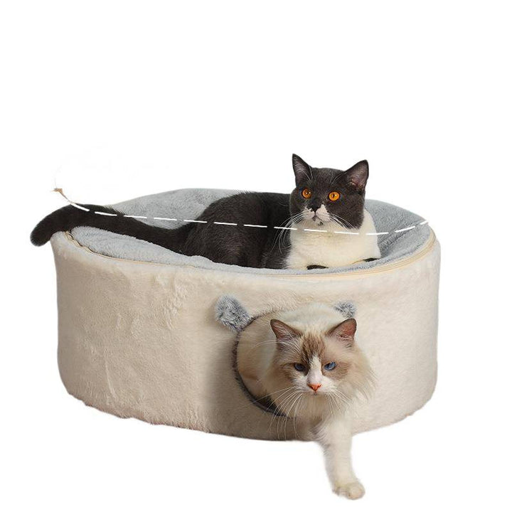 Contemporary Nordic Faux Rabbit Fur Plush Fabric Velvet Foam Sponge Steel Tube Decorative Oval Cat Bed For Living Room