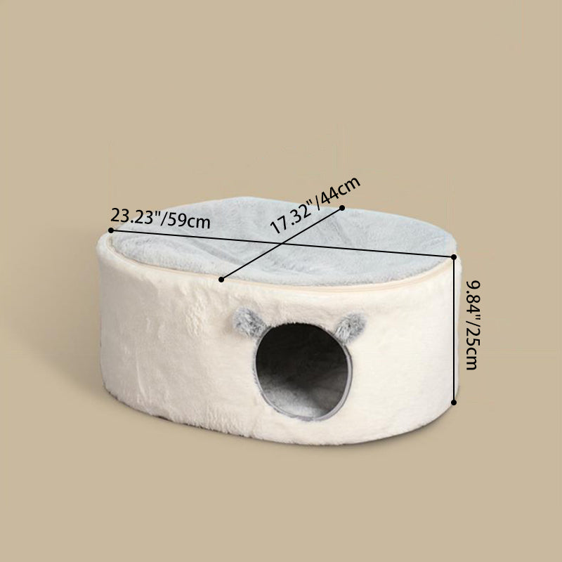 Contemporary Nordic Faux Rabbit Fur Plush Fabric Velvet Foam Sponge Steel Tube Decorative Oval Cat Bed For Living Room