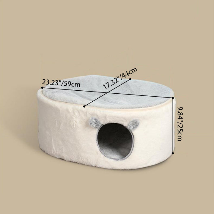 Contemporary Nordic Faux Rabbit Fur Plush Fabric Velvet Foam Sponge Steel Tube Decorative Oval Cat Bed For Living Room