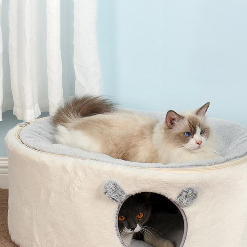 Contemporary Nordic Faux Rabbit Fur Plush Fabric Velvet Foam Sponge Steel Tube Decorative Oval Cat Bed For Living Room