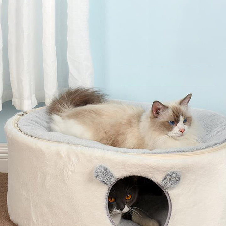 Contemporary Nordic Faux Rabbit Fur Plush Fabric Velvet Foam Sponge Steel Tube Decorative Oval Cat Bed For Living Room