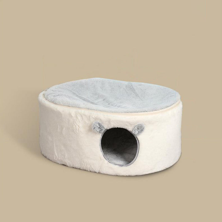 Contemporary Nordic Faux Rabbit Fur Plush Fabric Velvet Foam Sponge Steel Tube Decorative Oval Cat Bed For Living Room